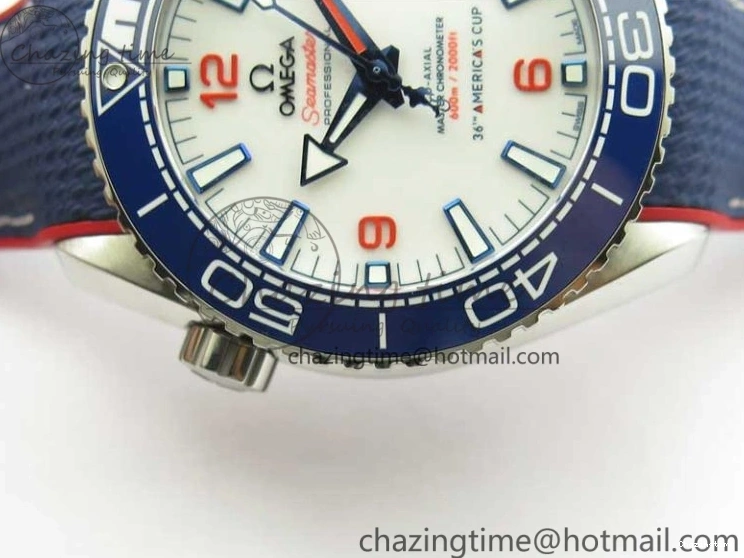 0504 Comfortable Planet Ocean 43.5mm America’s Cup VSF Best Edition White Dial On Blue Gummy Strap A 7900